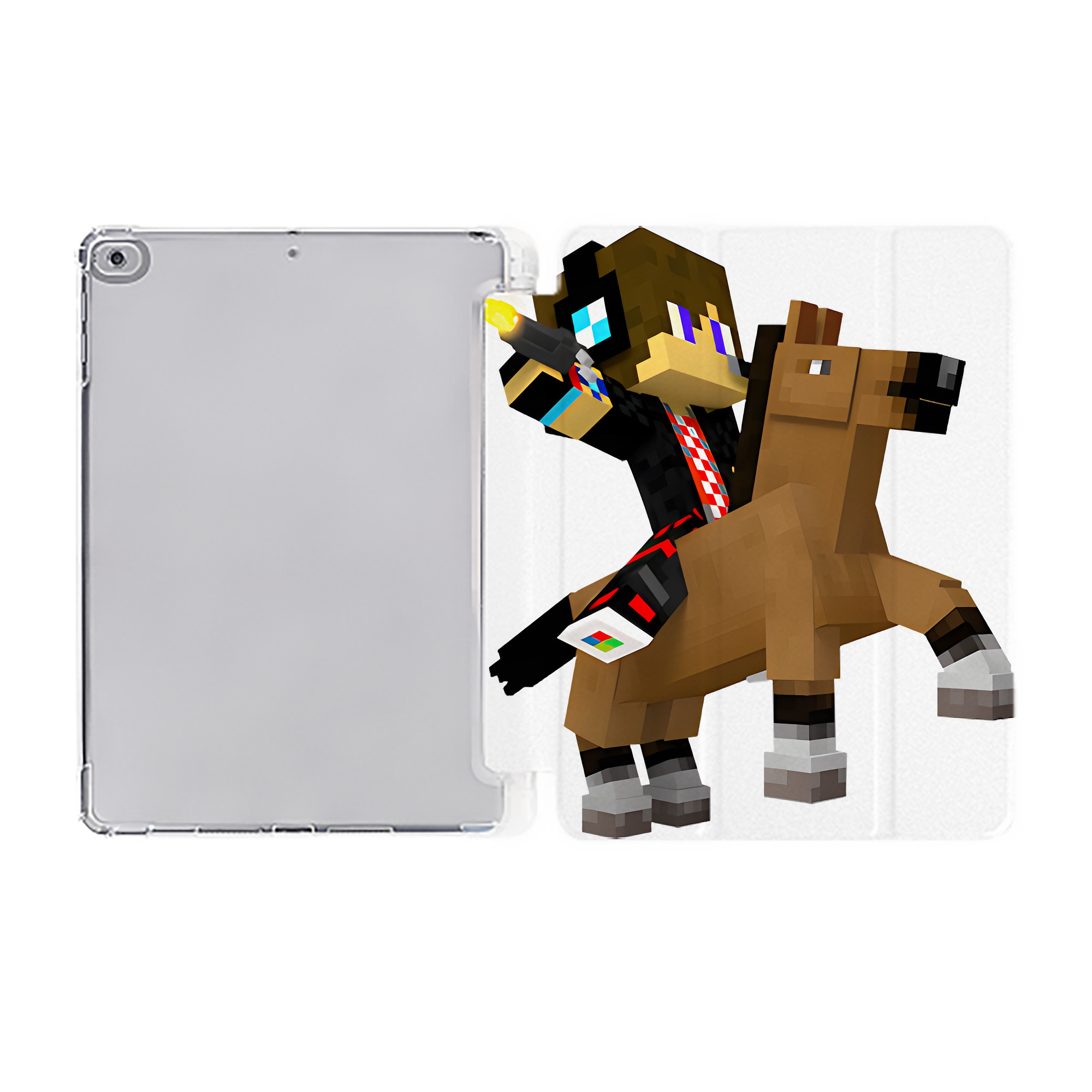 （画像用） マインクラフト ブロックの世界 Minecraft MC Block world IPad ケース ペン収納付き 三つ折りスタンド PUレザー×シリコン 対応機種9.5/10.5/10.9インチ